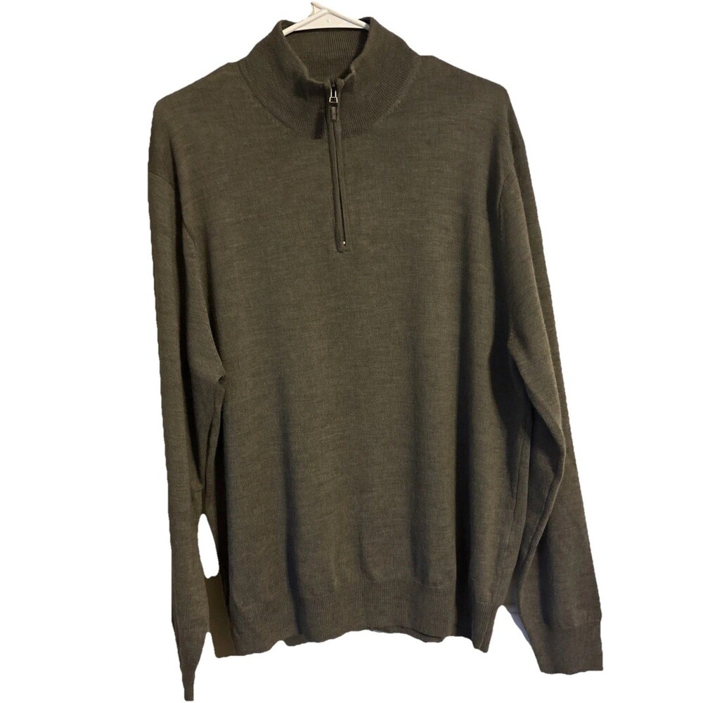 Jos A Bank Mens Sweater Size L  100% Italian Merino Wool 1/4 Zip Brown